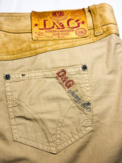 D&G Dolce & Gabbana 2000s Khaki Cotton and Suede Low-Rise Mini Skirt - M
