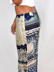 Jean Paul Gaultier 2000s Blue Scarf-Print Wide-Leg Trousers - S/M