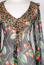 John Galliano F/W 2003 Cherry Leopard Silk Long Sleeve Dress – S/M