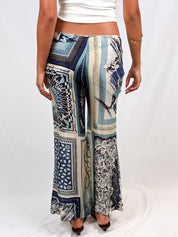 Jean Paul Gaultier 2000s Blue Scarf-Print Wide-Leg Trousers - S/M
