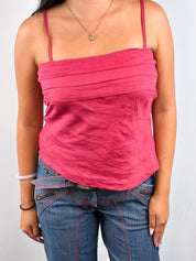 Patrizia Pepe Firenze 2000s Raspberry Linen Pleated Bust Camisole - S/M