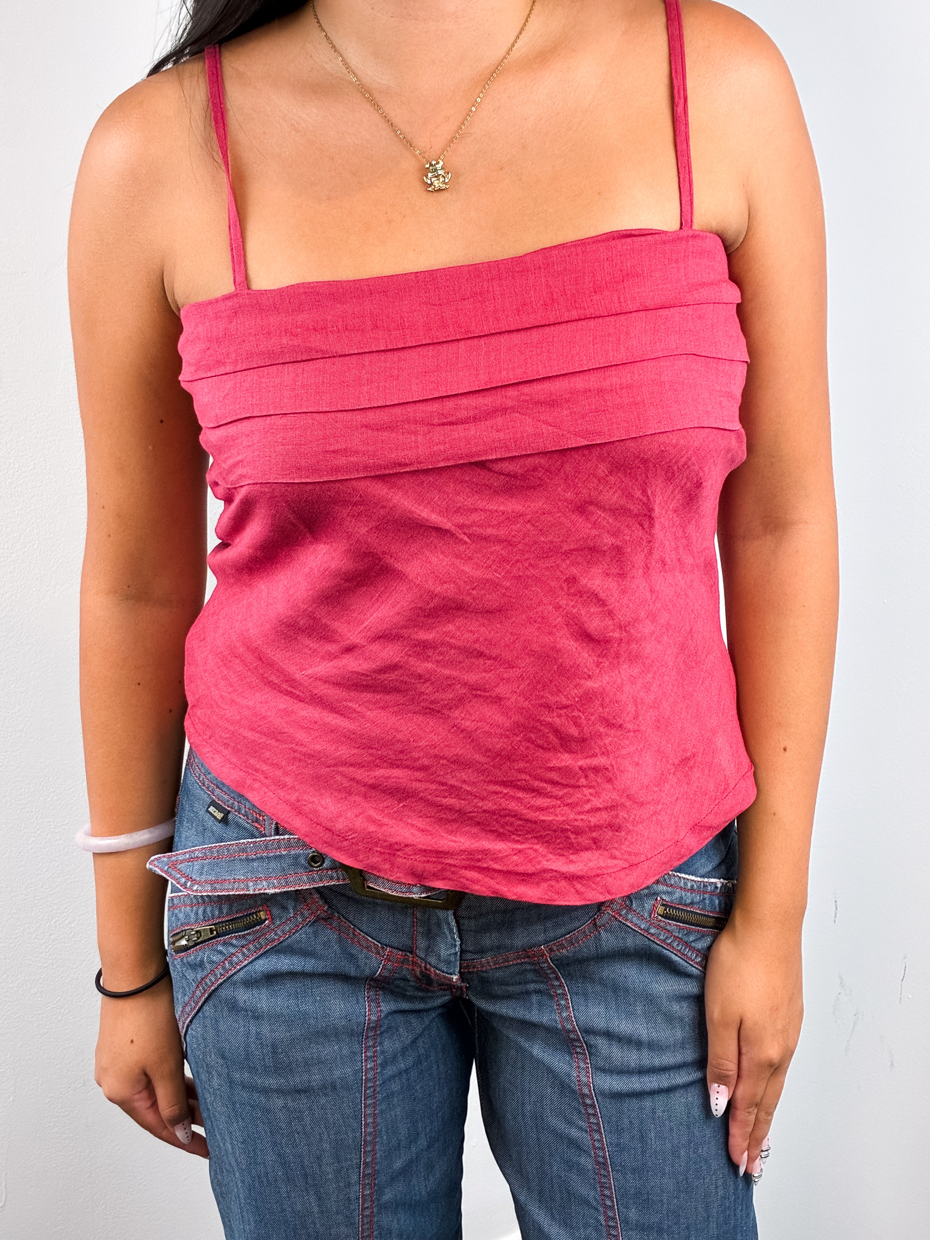 Patrizia Pepe Firenze 2000s Raspberry Linen Pleated Bust Camisole - S/M