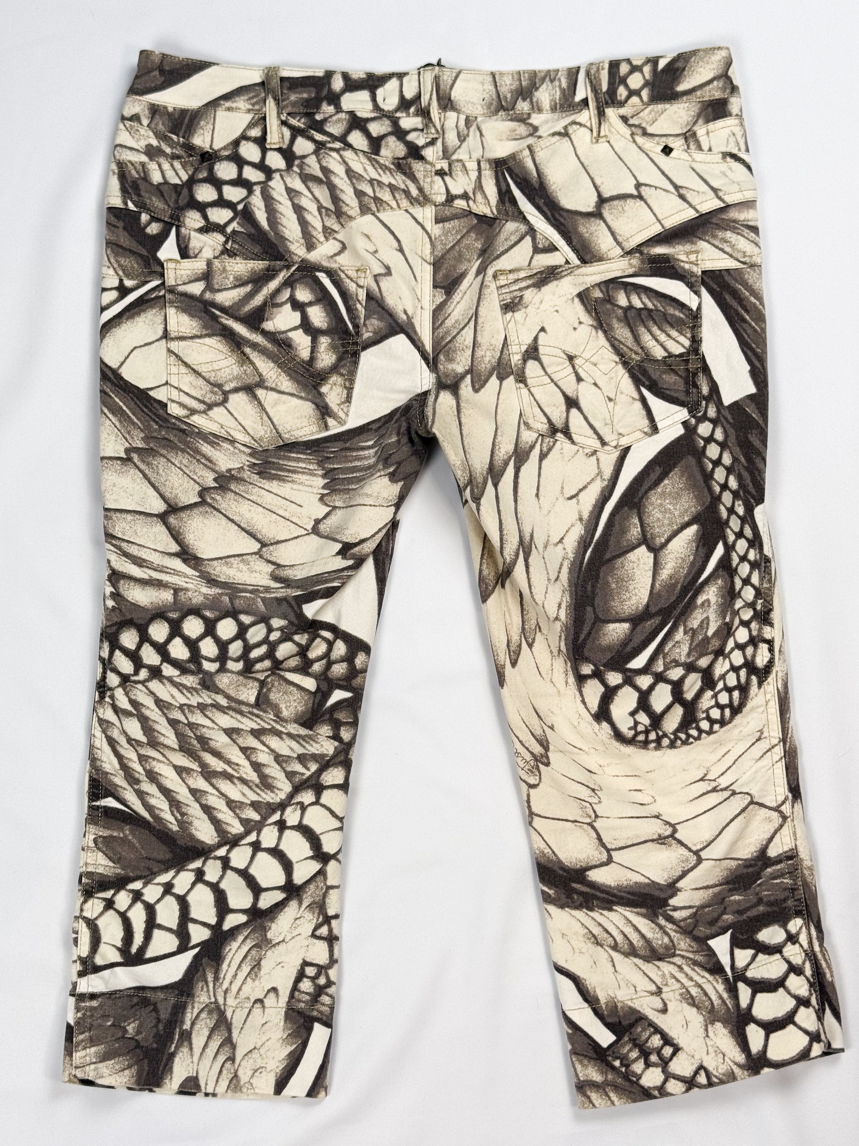 Just Cavalli 2000s Scale & Feather Print Capris - W34