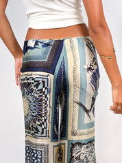 Jean Paul Gaultier 2000s Blue Scarf-Print Wide-Leg Trousers - S/M