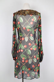 John Galliano F/W 2003 Cherry Leopard Silk Long Sleeve Dress – S/M