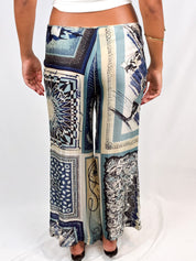 Jean Paul Gaultier 2000s Blue Scarf-Print Wide-Leg Trousers - S/M