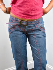 Just Cavalli 2000s Red Stitch Belted Capri Jeans - W28