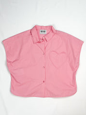 Moschino Couture Modern Pink Heart Pocket Cotton Crop Shirt - L