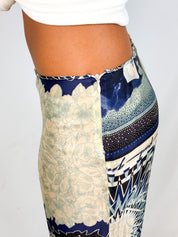 Jean Paul Gaultier 2000s Blue Scarf-Print Wide-Leg Trousers - S/M