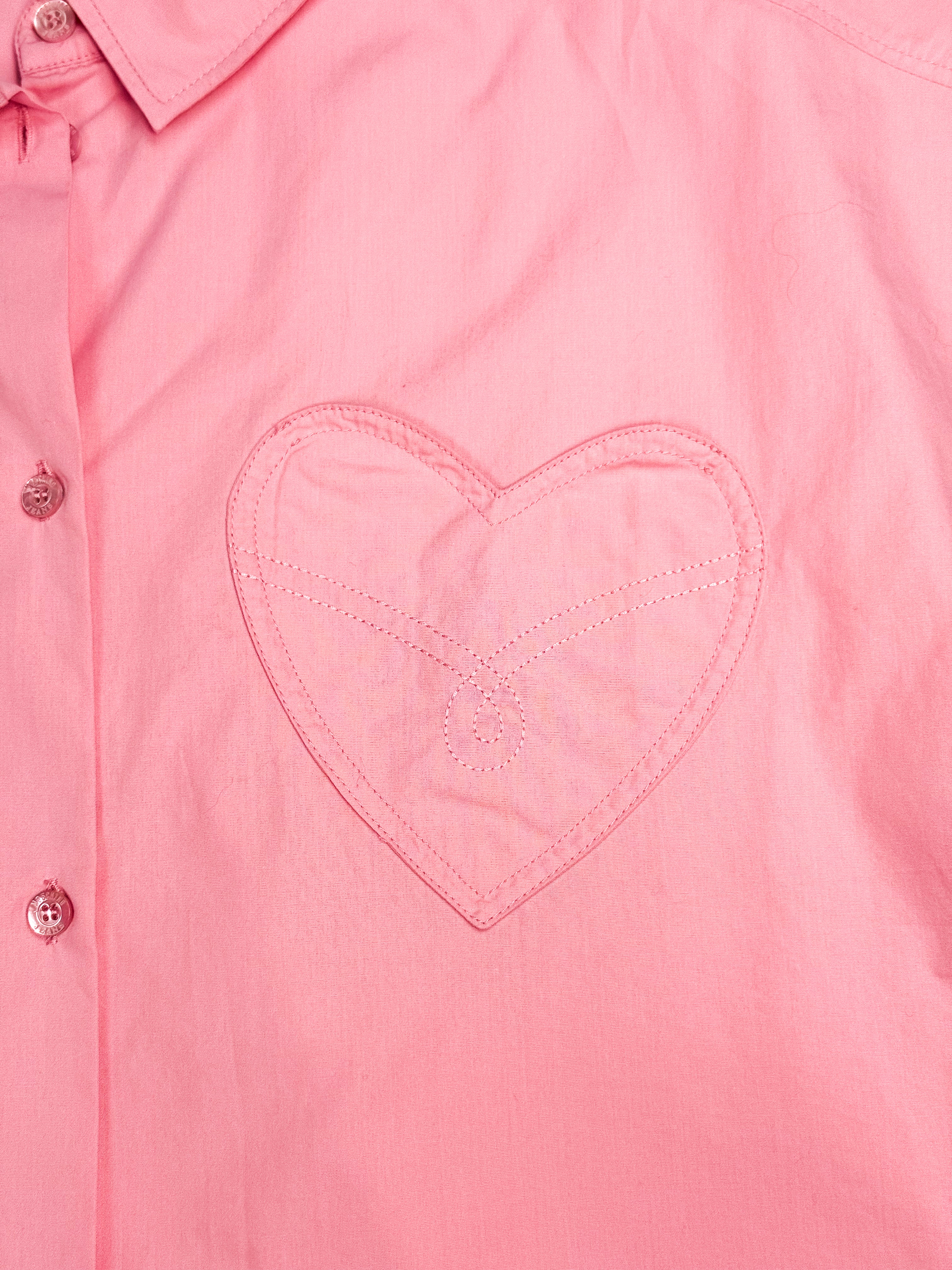 Moschino Couture Modern Pink Heart Pocket Cotton Crop Shirt - L