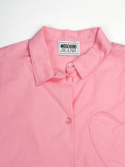 Moschino Couture Modern Pink Heart Pocket Cotton Crop Shirt - L
