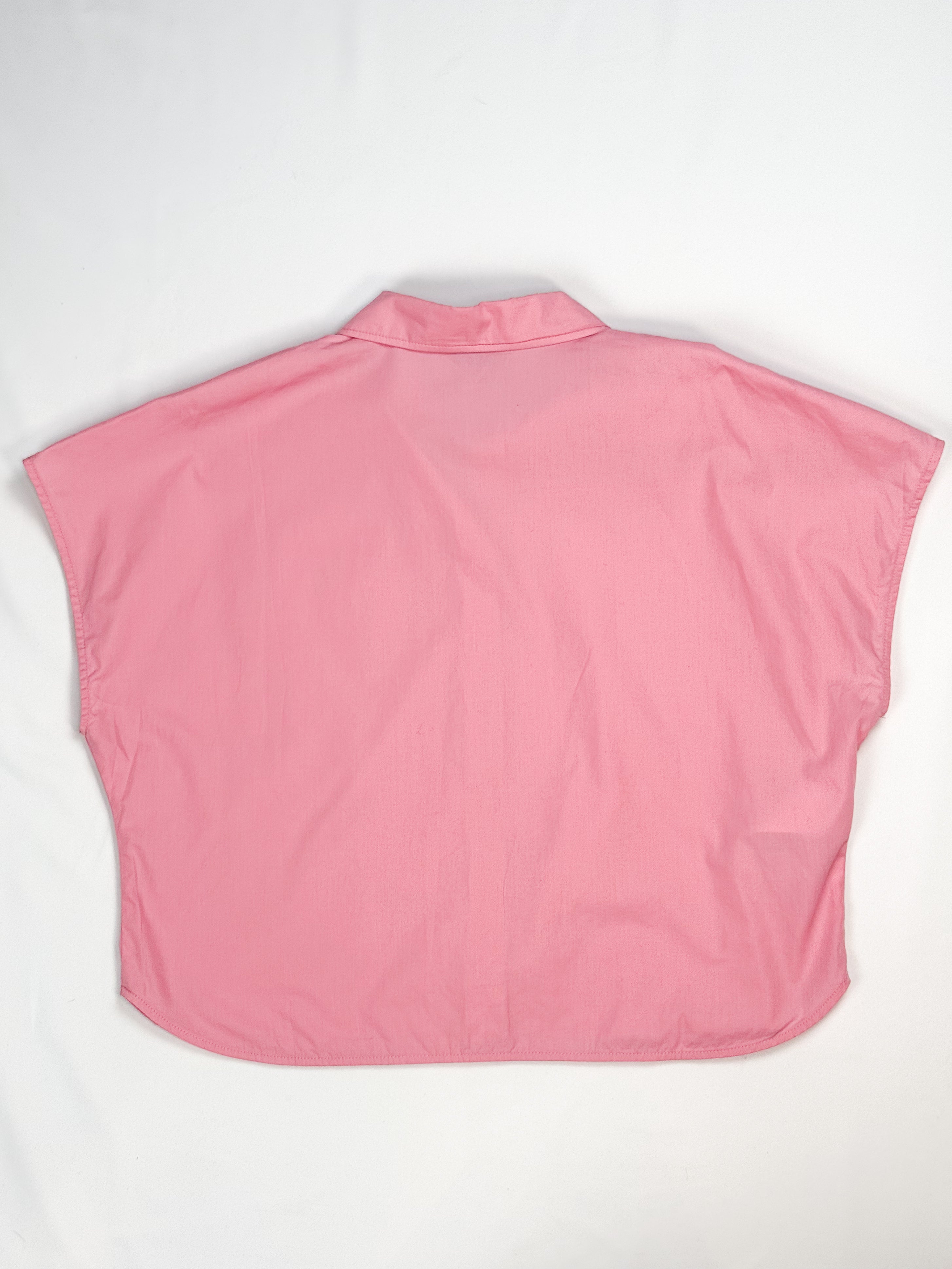 Moschino Couture Modern Pink Heart Pocket Cotton Crop Shirt - L