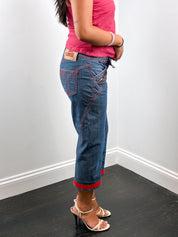 Just Cavalli 2000s Red Stitch Belted Capri Jeans - W28
