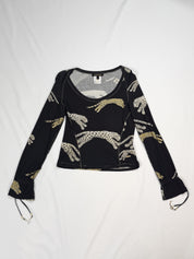Roberto Cavalli FW2002 Leopard Metallic Print Long Sleeve Top - S-L
