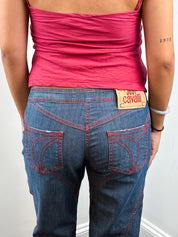 Just Cavalli 2000s Red Stitch Belted Capri Jeans - W28