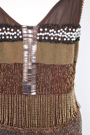 2000s Pinko Silk Beaded Brown Dress - M-L
