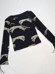 Roberto Cavalli FW2002 Leopard Metallic Print Long Sleeve Top - S-L
