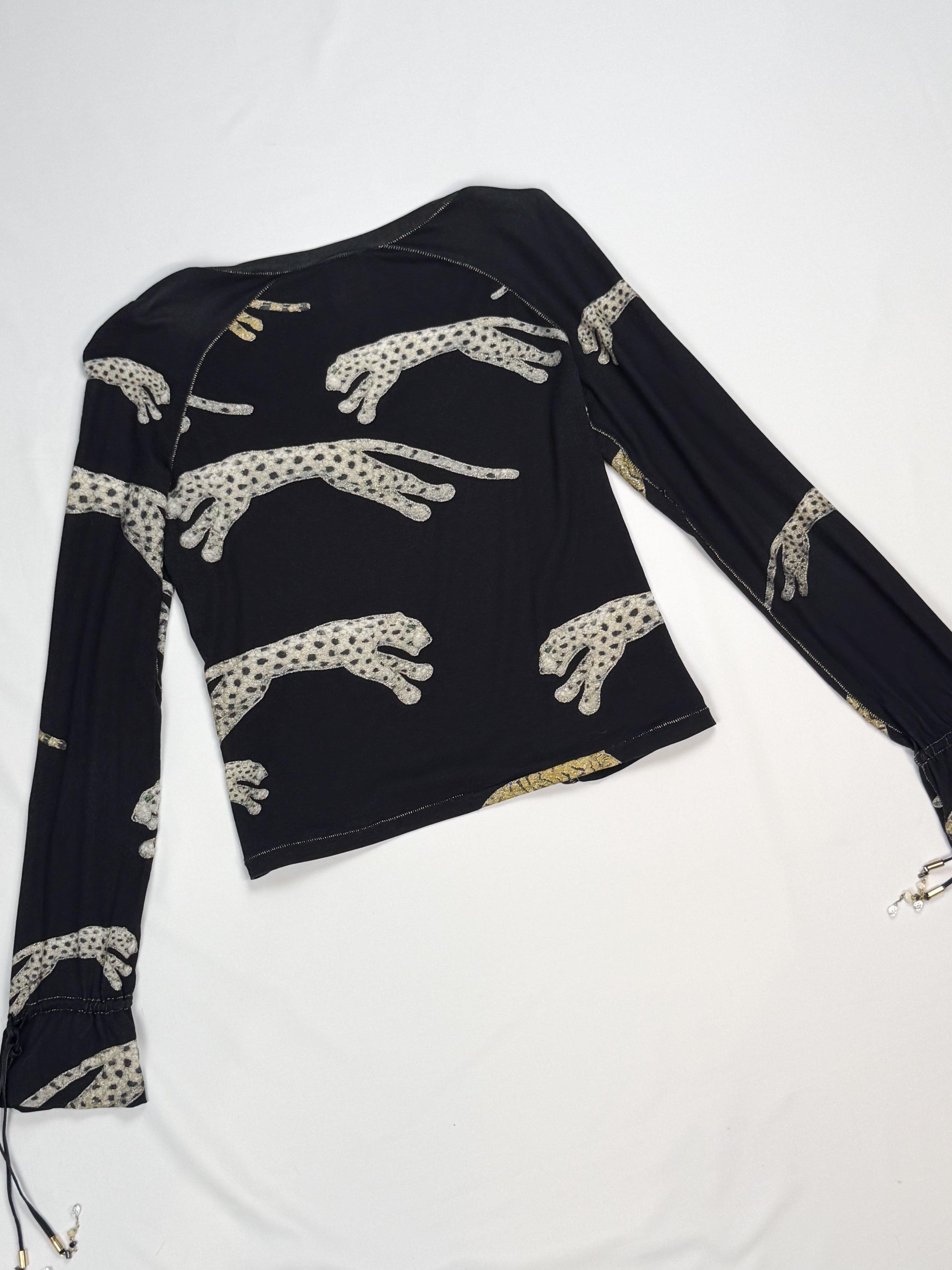 Roberto Cavalli FW2002 Leopard Metallic Print Long Sleeve Top - S-L