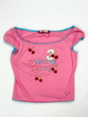 Voyage Passion 2000s Cherry Girl Rhinestone Applique Crop Top - XL