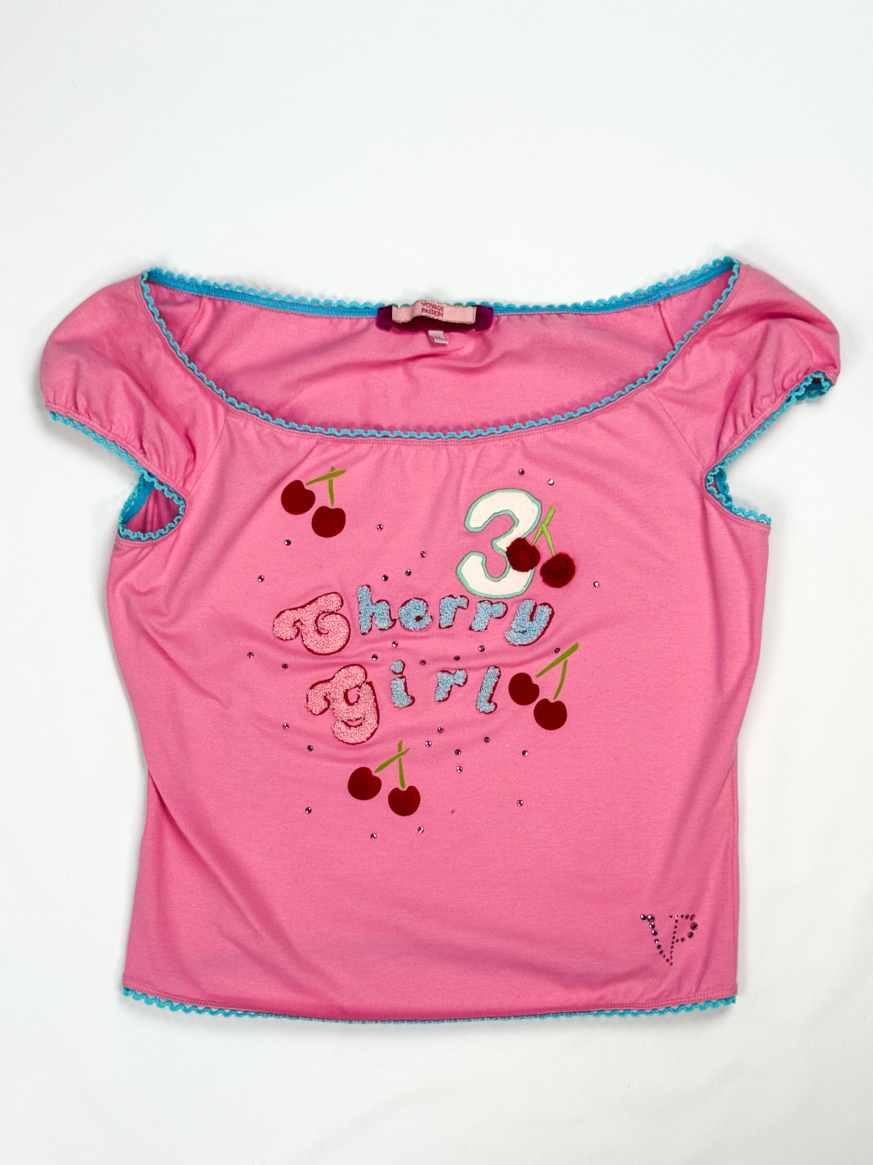 Voyage Passion 2000s Cherry Girl Rhinestone Applique Crop Top - XL