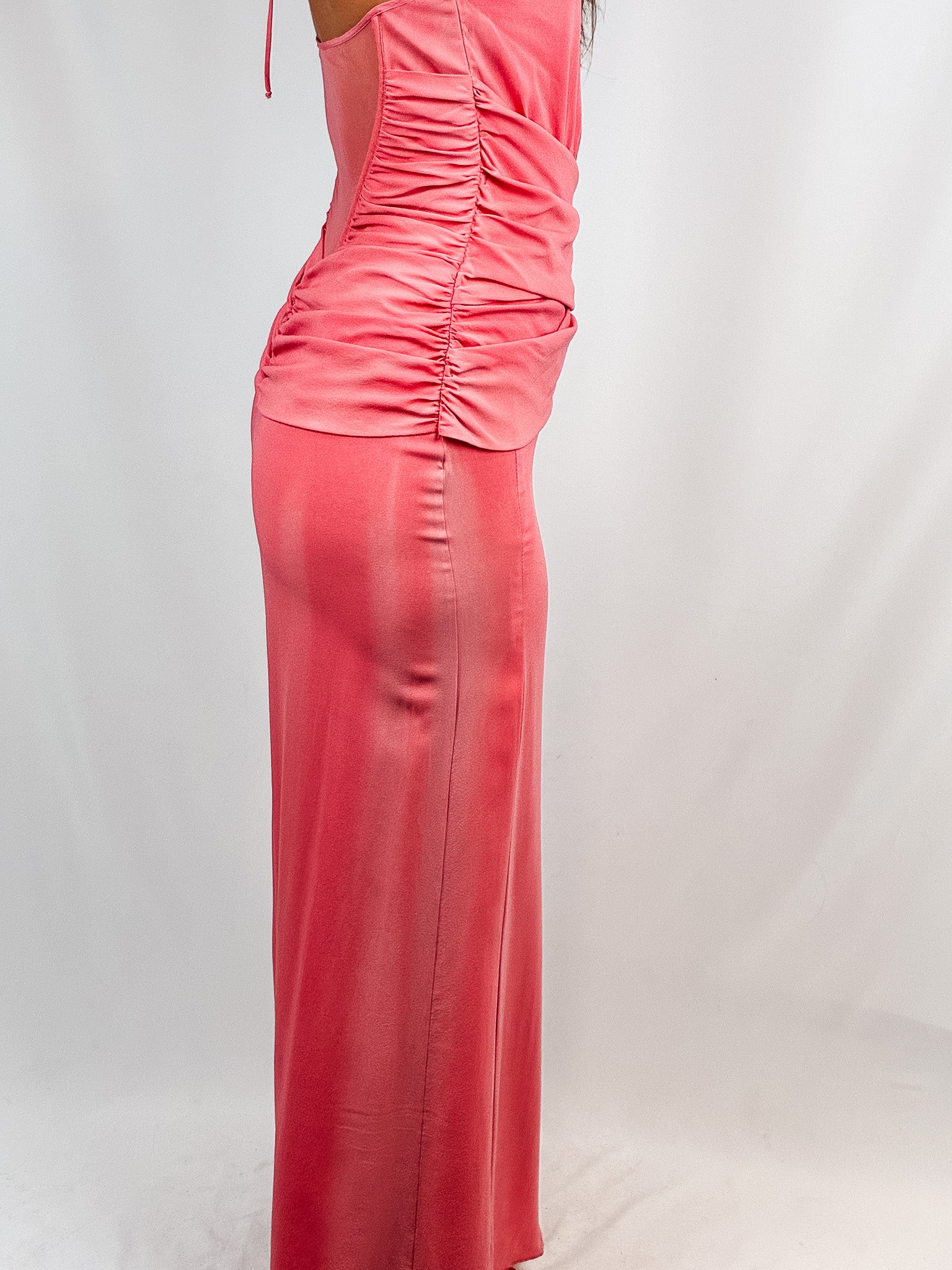 La Perla 2000s Coral Silk Draped Halter Maxi Dress - S/M