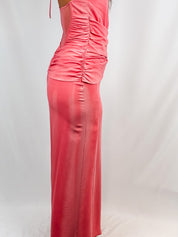 La Perla 2000s Coral Silk Draped Halter Maxi Dress - S/M