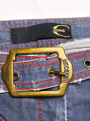 Just Cavalli 2000s Red Stitch Belted Capri Jeans - W28