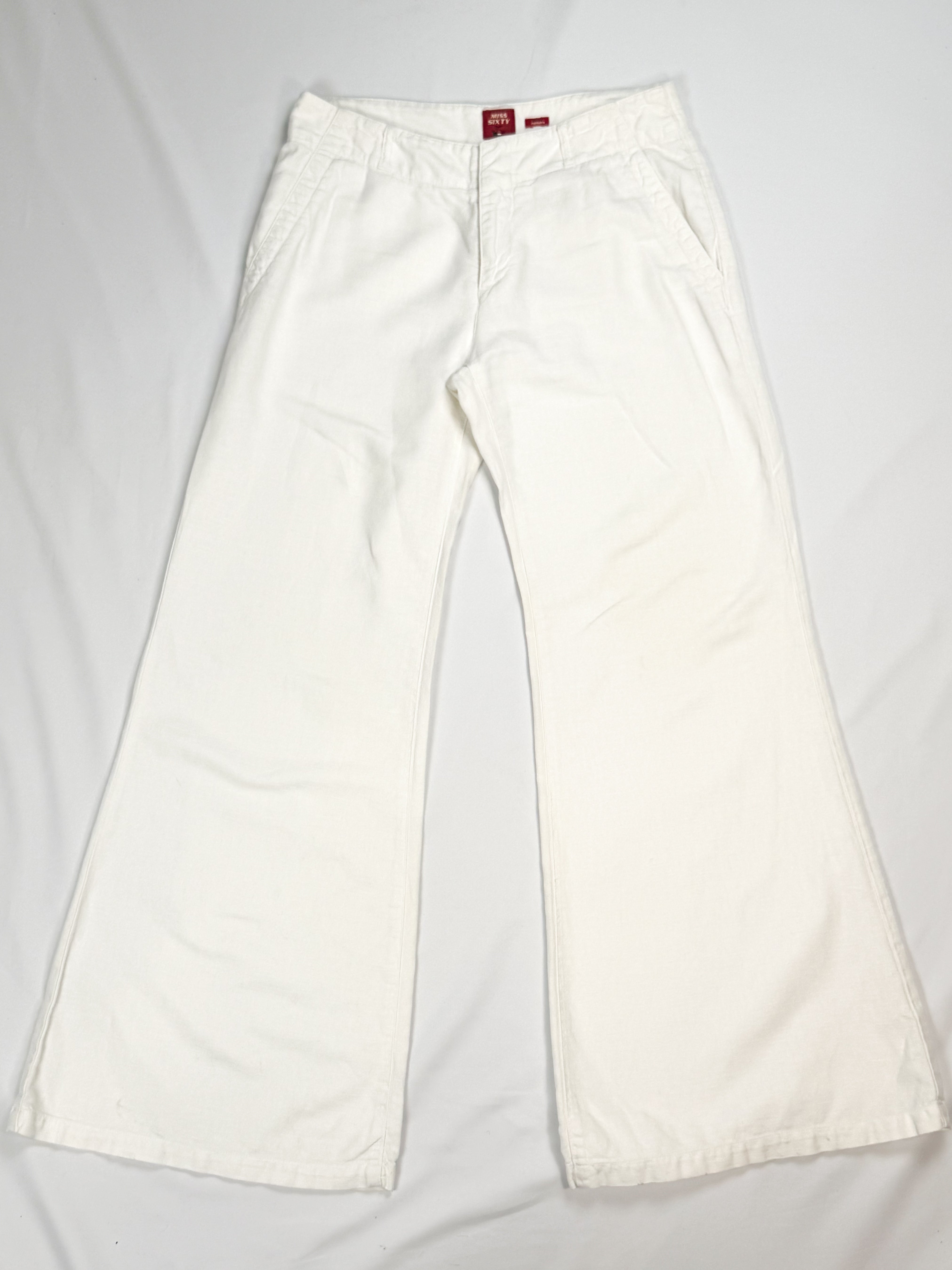 Miss Sixty 2000s White Wide-Leg Linen Cotton Trousers - W28