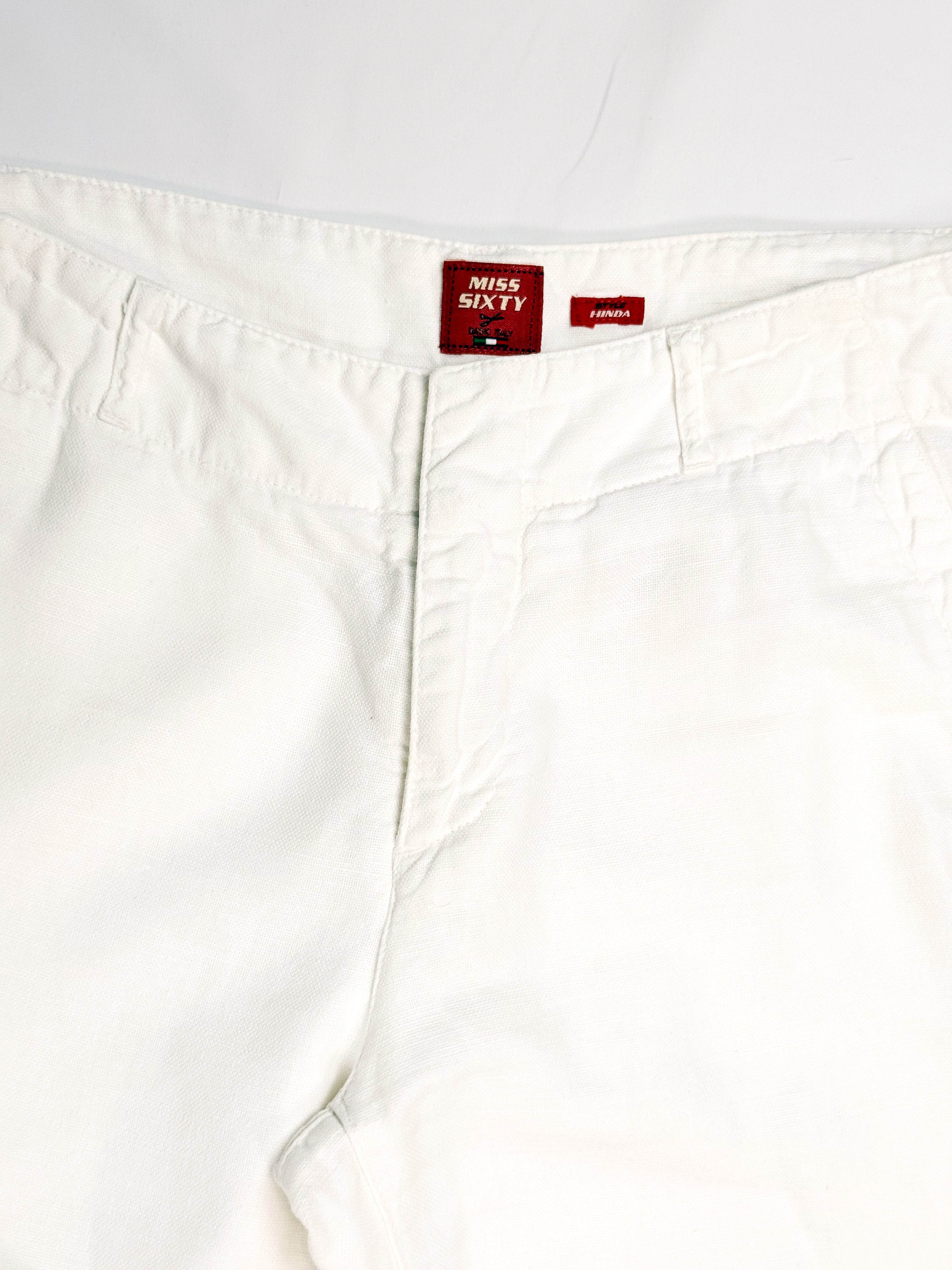 Miss Sixty 2000s White Wide-Leg Linen Cotton Trousers - W28