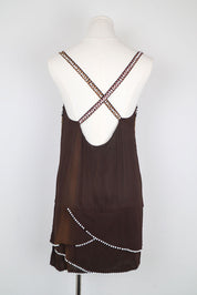 2000s Pinko Silk Beaded Brown Dress - M-L