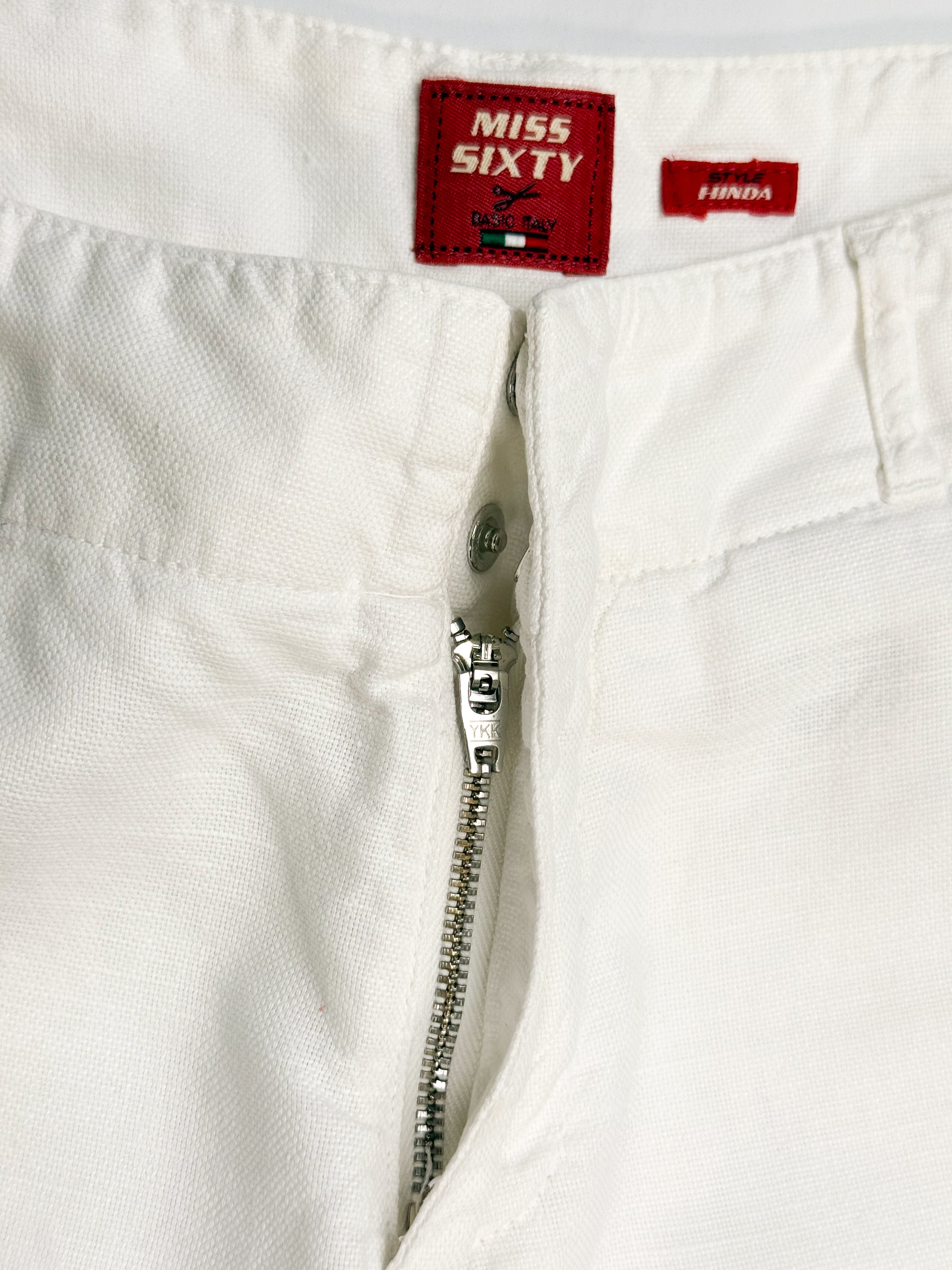 Miss Sixty 2000s White Wide-Leg Linen Cotton Trousers - W28