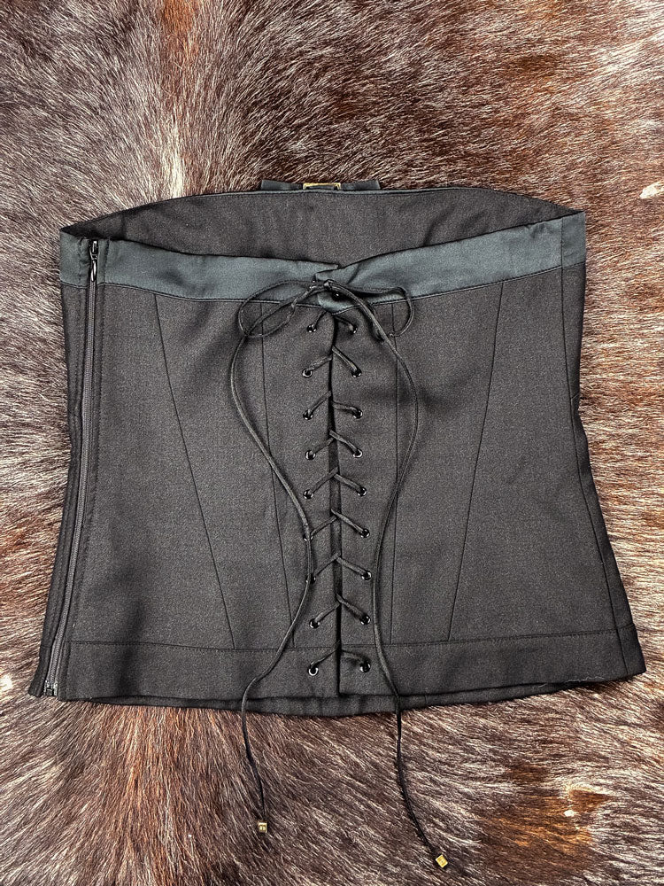 Betty Blue 2000s Black Satin-Trim Corset Top