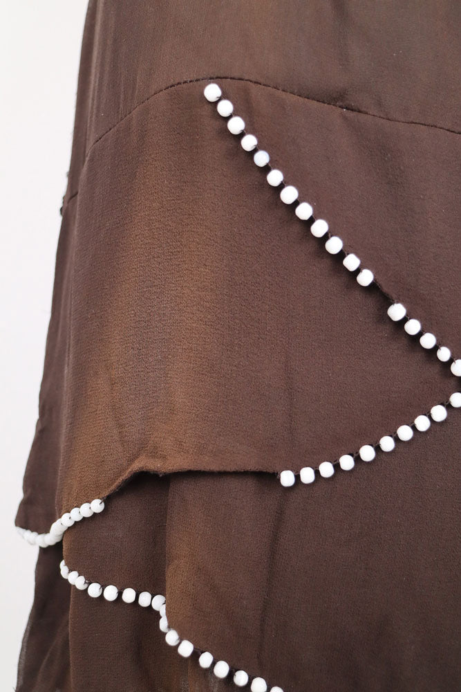 2000s Pinko Silk Beaded Brown Dress - M-L