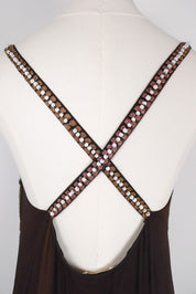 2000s Pinko Silk Beaded Brown Dress - M-L