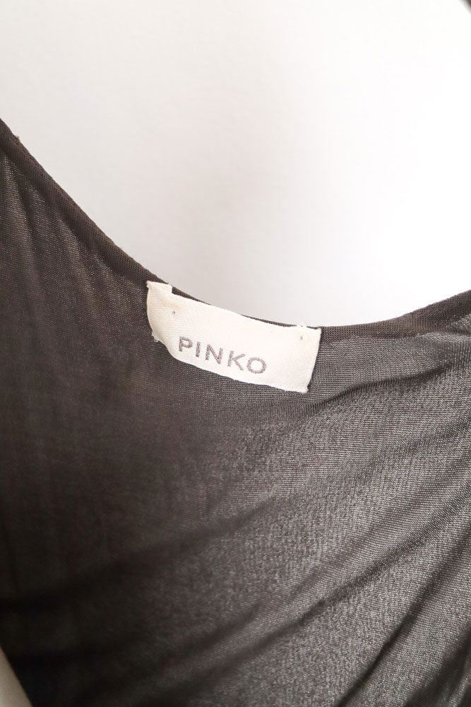 2000s Pinko Silk Beaded Brown Dress - M-L
