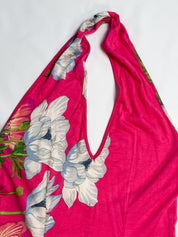 Kenzo 2000s Fuchsia Botanical Floral Halter Maxi Dress - XS