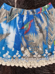 Custo Barcelona 2000s Blue Parrot Lace-Trim Mini Skirt