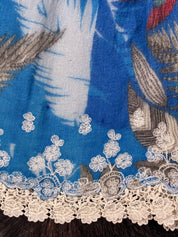 Custo Barcelona 2000s Blue Parrot Lace-Trim Mini Skirt