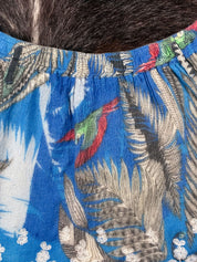 Custo Barcelona 2000s Blue Parrot Lace-Trim Mini Skirt