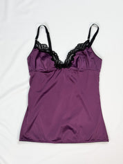 D&G Dolce & Gabbana 2000s Purple Satin Black Lace Cami Top - XS