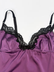D&G Dolce & Gabbana 2000s Purple Satin Black Lace Cami Top - XS