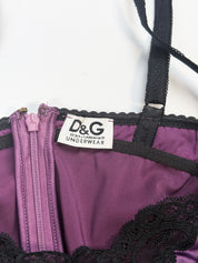 D&G Dolce & Gabbana 2000s Purple Satin Black Lace Cami Top - XS