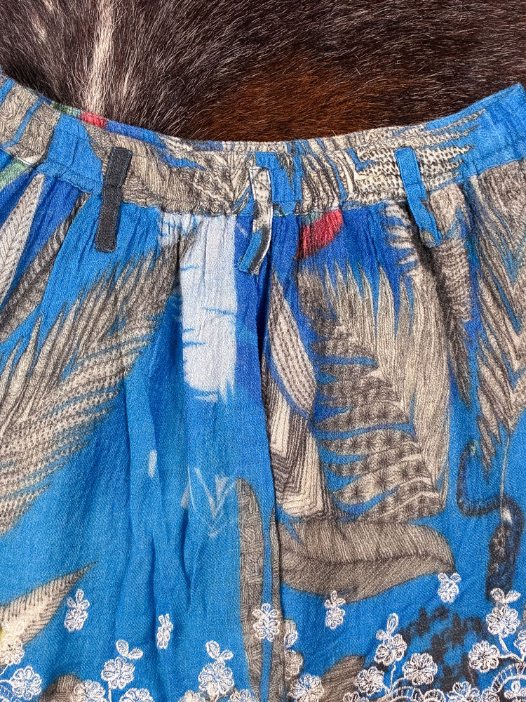 Custo Barcelona 2000s Blue Parrot Lace-Trim Mini Skirt