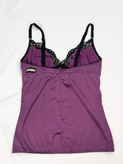 D&G Dolce & Gabbana 2000s Purple Satin Black Lace Cami Top - XS