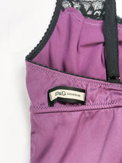 D&G Dolce & Gabbana 2000s Purple Satin Black Lace Cami Top - XS