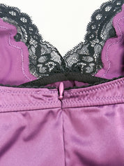 D&G Dolce & Gabbana 2000s Purple Satin Black Lace Cami Top - XS