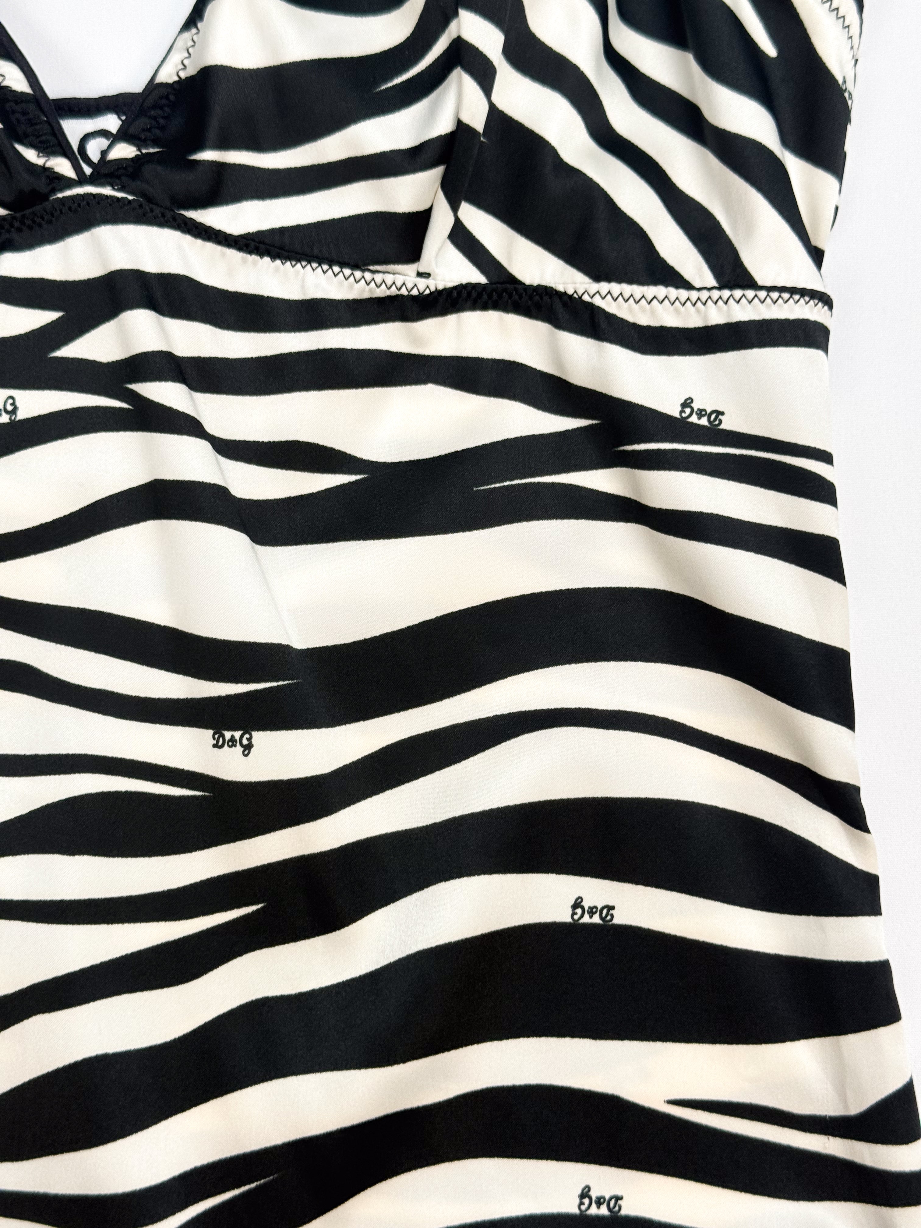 D&G Dolce & Gabbana 2000s Black & White Zebra Logo Print Mini Dress - XS