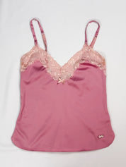 Dolce & Gabbana 2000s Rose Satin Lace-Trim Cami Top - S