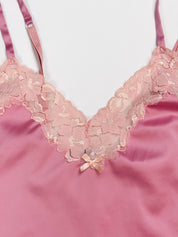 Dolce & Gabbana 2000s Rose Satin Lace-Trim Cami Top - S