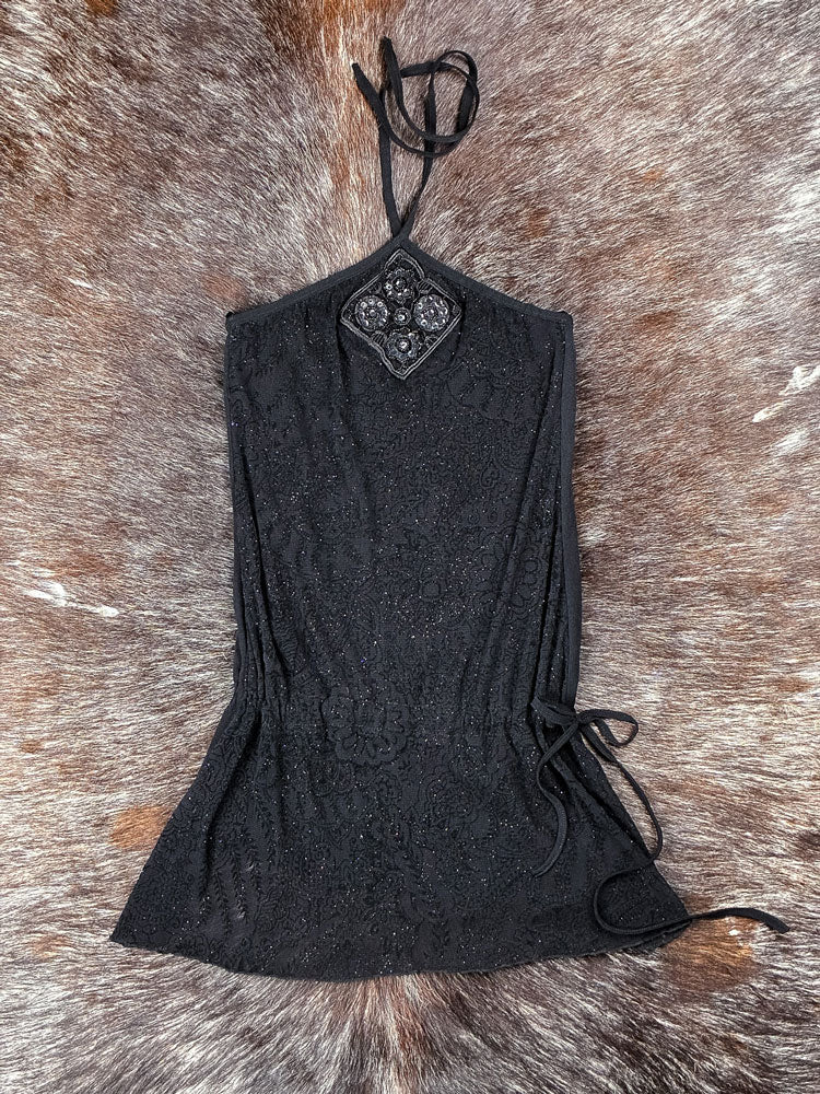Vintage 2000s Black Beaded Halter Top